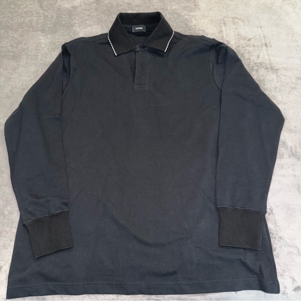 WE11DONE Black Long Sleeve Polo Shirt, Top